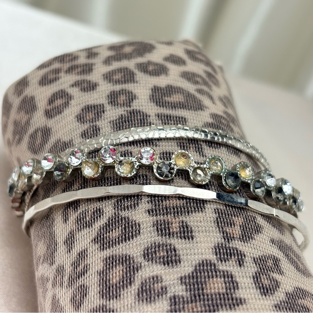 Silver Rhinestone Bangle Stack Vintage Minimalist… - image 4